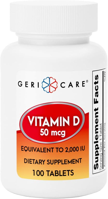 GeriCare Vitamin D 50 mcg (2000 IU) – 100 Tablets – Bone Health, Muscle Function and Immune Support