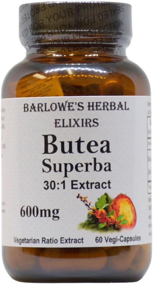 Barlowe's Herbal Elixirs Butea Superba Extract 30:1 | 600mg per Capsule | Thai Male Vitality Herb | 60 Vegan Capsules | High Flavonoid Content | Stearate-Free, Glass Bottled - görsel 1