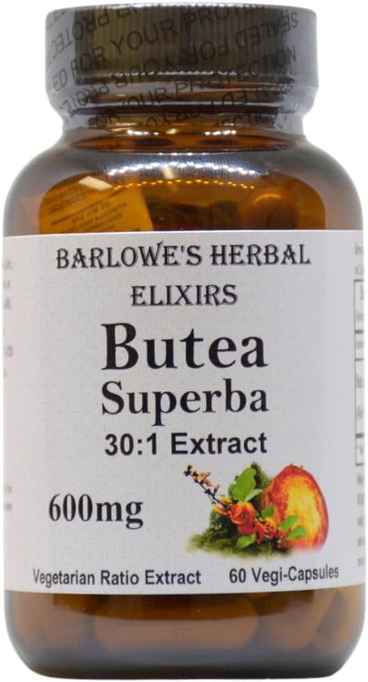 Barlowe's Herbal Elixirs Butea Superba Extract 30:1 | 600mg per Capsule | Thai Male Vitality Herb | 60 Vegan Capsules | High Flavonoid Content | Stearate-Free, Glass Bottled