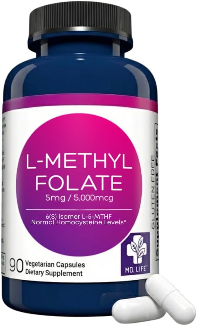 MD Life L-Methylfolate 5 mg – Professional-Grade Active Methylfolate Supplement – Maximum Potency MTHFR Support – 90 Capsules - görsel 1
