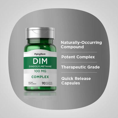 Piping Rock DIM Supplement, 100 mg, 90 Capsules, for Women and Men, Diindolylmethane Complex, Non-GMO, Gluten-free