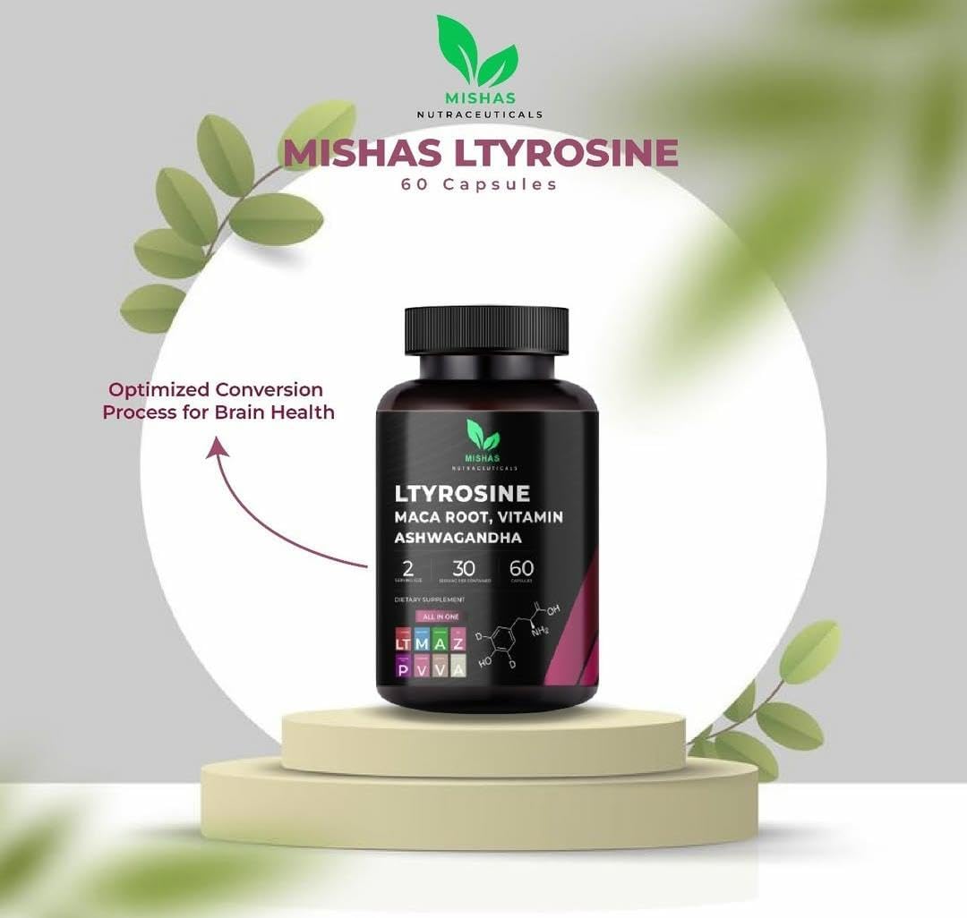 Mishas Nutraceuticals L-Tyrosine with Maca Root, Ashwagandha & Vitamins Complex – Energy, Mental Focus, Stress Relief & Immunity Support – 60 Capsules (30 Servings) - görsel 3