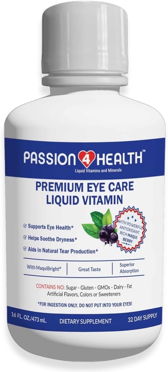 Passion 4 Health Liquid Eye Vitamins – Natural Vision & Adult Eye Support Supplement – Premium Formula with Maqui Berry Extract, Gluten-Free, Non-GMO, Sugar-Free – 30-Day Supply, Made in USA - görsel 1