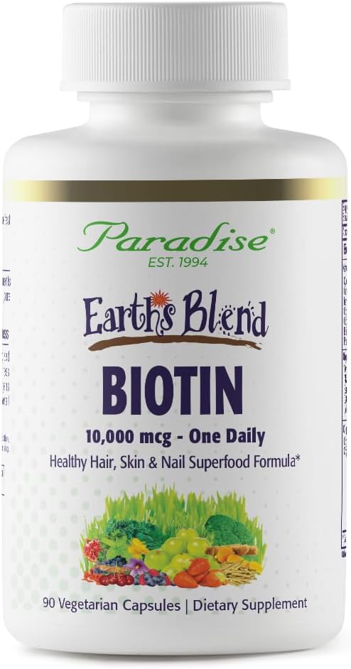 Paradise Herbs Earth's Blend Biotin Supplement, Hair, Skin & Nails, Whole Body Health, Vegan, Non-GMO, 90 Vegetarian Capsules - görsel 1