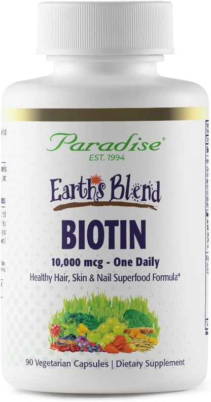 Paradise Herbs Earth's Blend Biotin Supplement, Hair, Skin & Nails, Whole Body Health, Vegan, Non-GMO, 90 Vegetarian Capsules