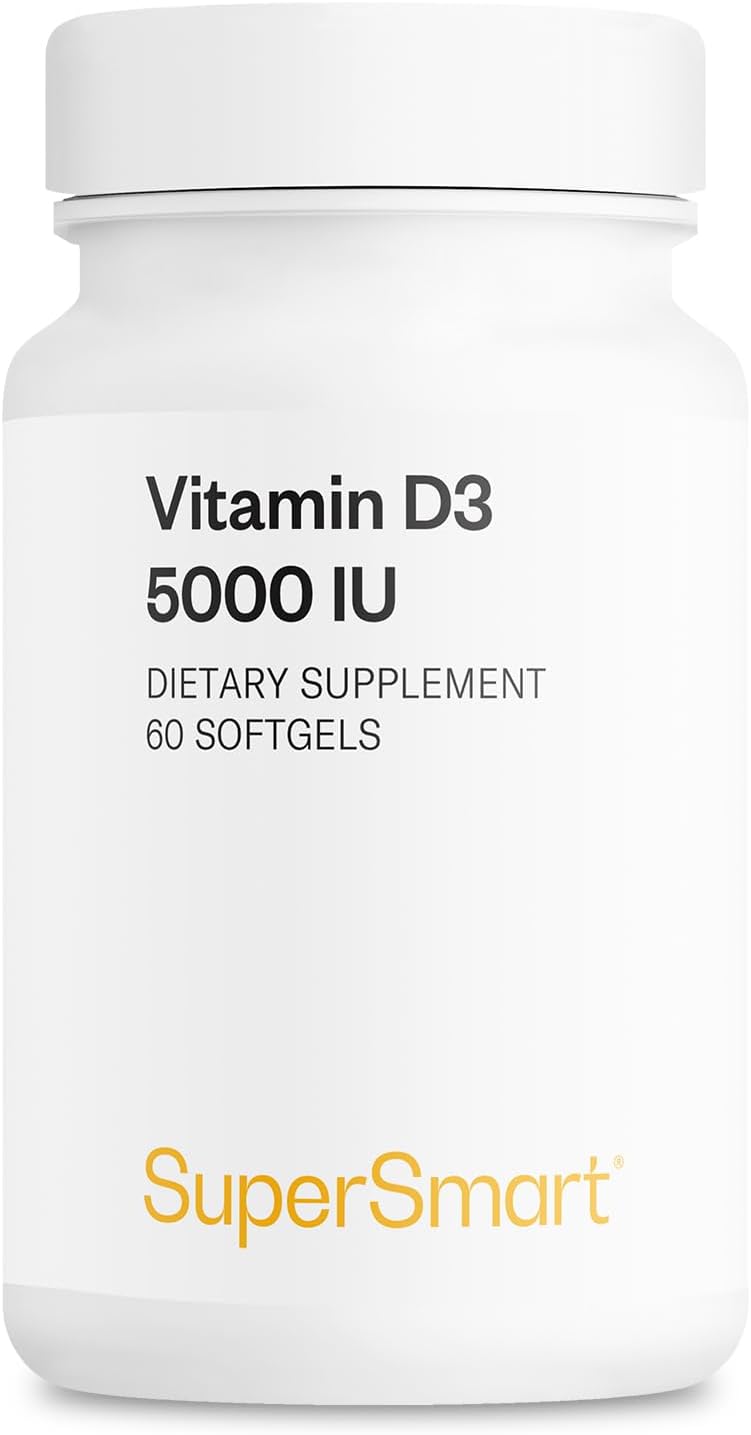 Supersmart Vitamin D3 5000 IU (125 mcg) - High Potency with Sunflower Oil - Non-GM & Gluten-free - 60 Softgels - görsel 1