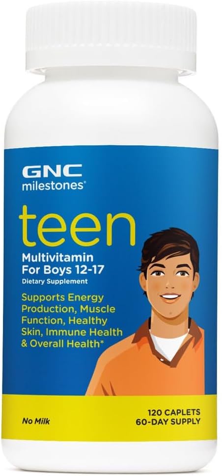 GNC Milestones Teen Multivitamin for Boys 12-17 – Energy & Muscle Support, 120 Caplets - görsel 1