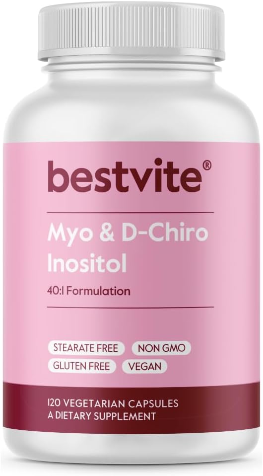 BESTVITE Myo & D-Chiro Inositol (120 Vegetarian Capsules) - 40:1 Ratio - No Stearates - Vegan - Non-GM - Gluten-free - görsel 1