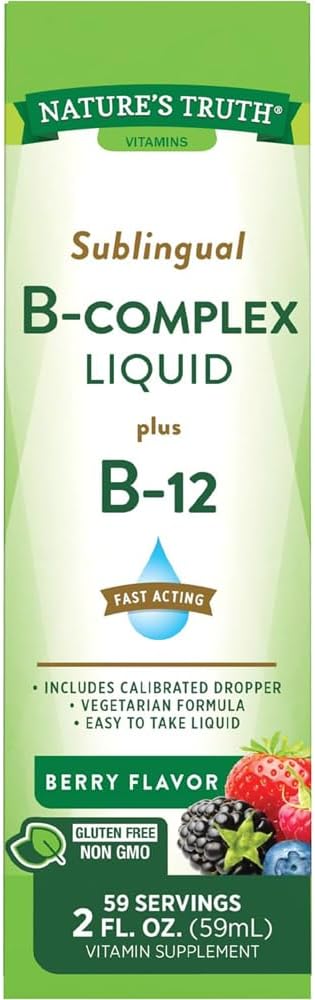 Nature's Truth Sublingual B Complex Liquid Plus B-12 Natural Berry Flavour Liquid - 2 oz, Pack of 2