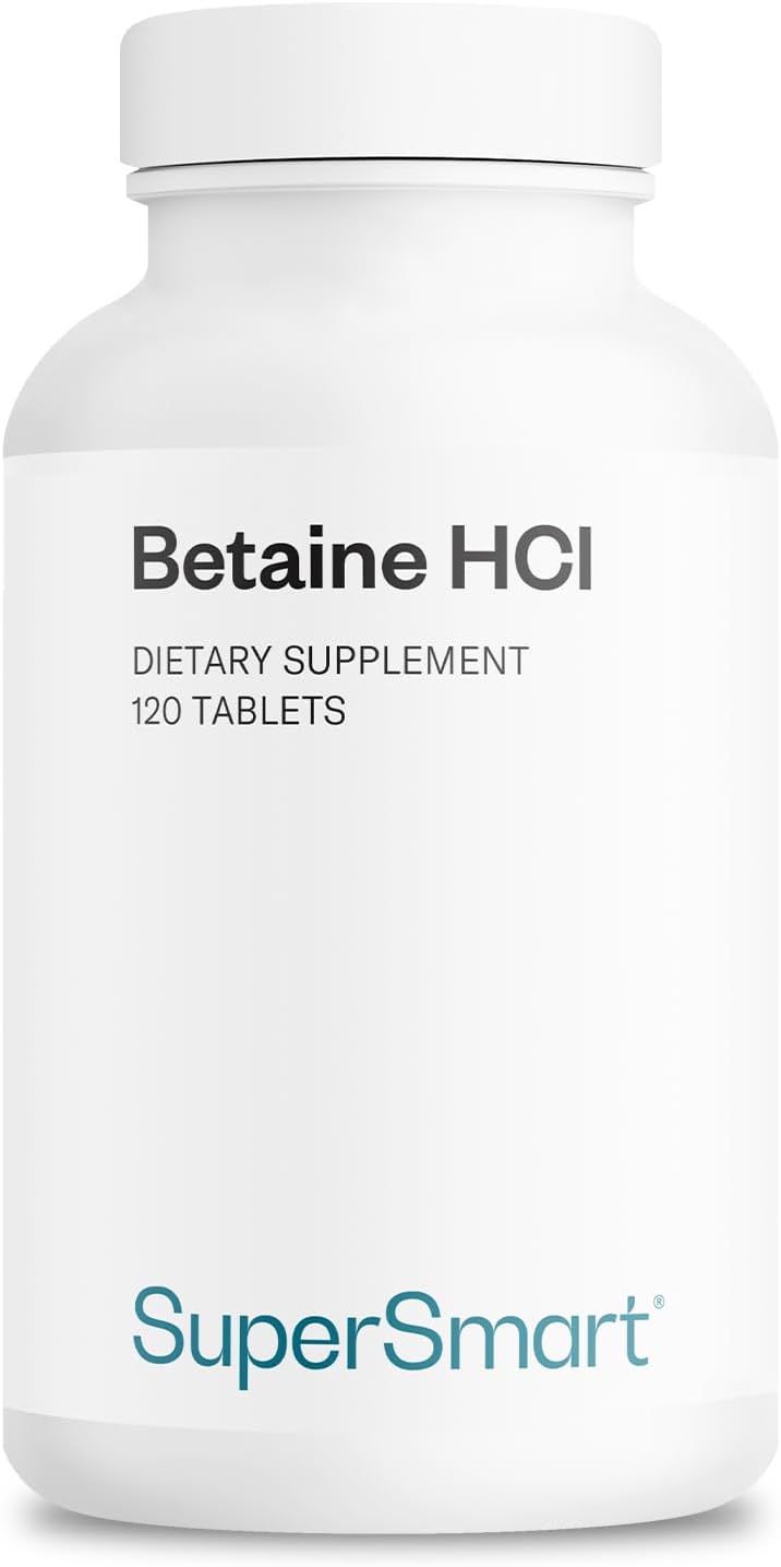 Supersmart Betaine HCl 2600 mg – Hydrochloric Acid Formula for Healthy Digestion, Non-GMO & Gluten-free – 120 Tablets - görsel 1
