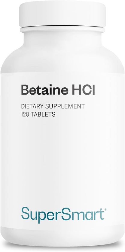 Supersmart Betaine HCl 2600 mg – Hydrochloric Acid Formula for Healthy Digestion, Non-GMO & Gluten-free – 120 Tablets