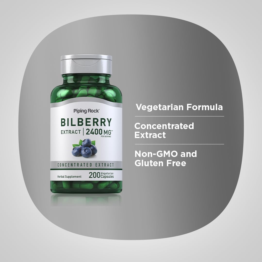 Piping Rock Bilberry Extract, 2400 mg per Serving, 200 Vegetarian Capsules - görsel 4