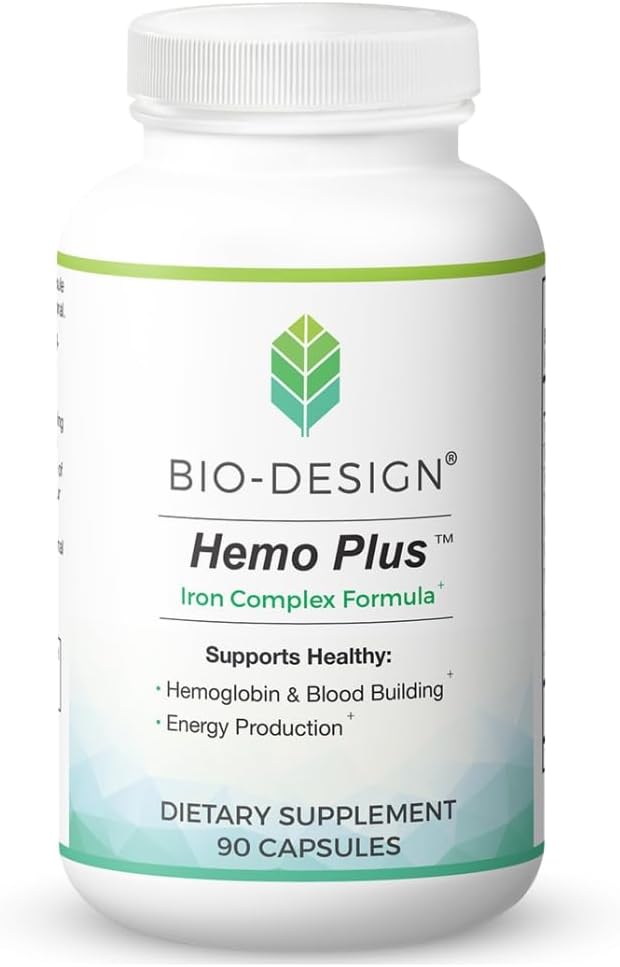 Bio-Design Hemo Plus - Iron Complex Formula - Blood Builder with Vitamin C, Folate, B6, B12 & Liver - 90 Capsules - görsel 1