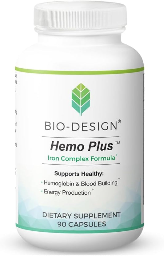 Bio-Design Hemo Plus - Iron Complex Formula - Blood Builder with Vitamin C, Folate, B6, B12 & Liver - 90 Capsules