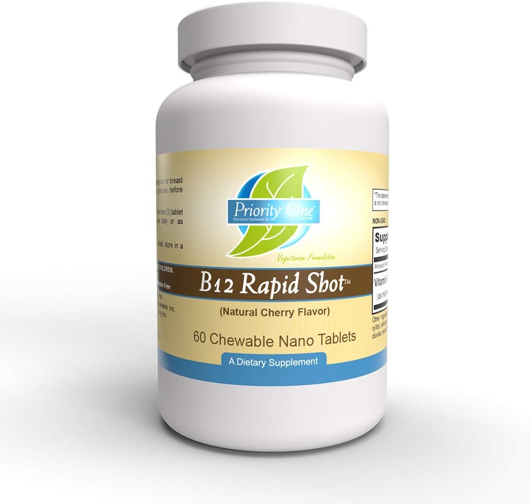 Priority One Vitamins B12 Rapid Shot 60 Chewable Nano Tablets - Methylcobalamin 5000mcg - görsel 1