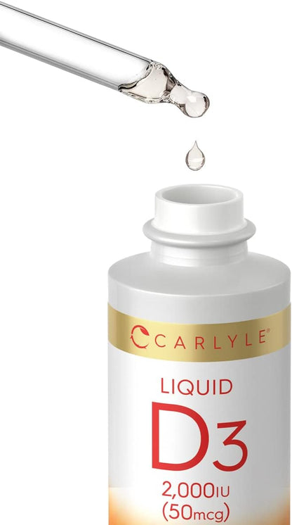 Carlyle Vitamin D3 Liquid Drops | 2000 IU (50 µg) | 60 ml | Vitamin D Supplement for Adults | Vegetarian, Non-GMO, Gluten-Free Formula