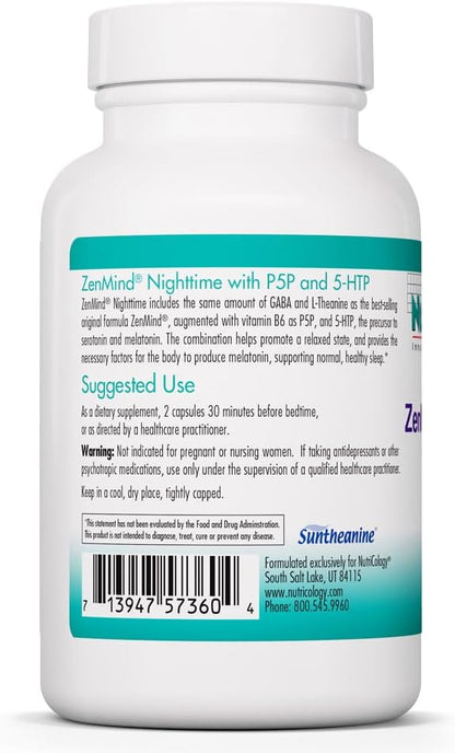 Nutricology ZenMind Night-time - GABA & L-Theanine Supplement for Relaxation and Sleep Support