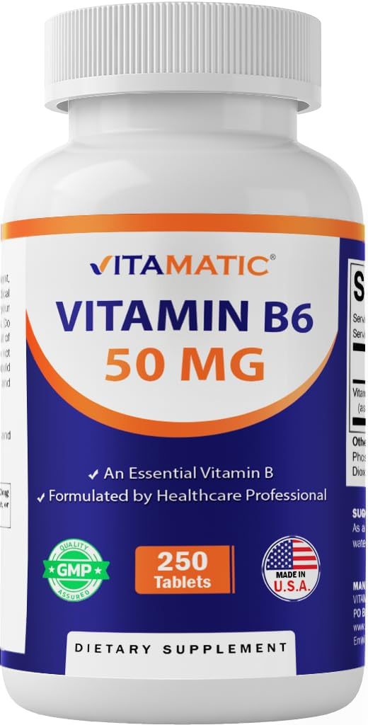 Vitamatic Vitamin B6 (Pyridoxine HCl), 50 mg, 250 Vegetarian Tablets - görsel 1