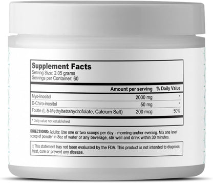 Inositol Supplement - Myo-Inositol and D-Chiro Inositol with Active Folate - Ideal 40:1 Ratio (60 Servings, 129g Jar)
