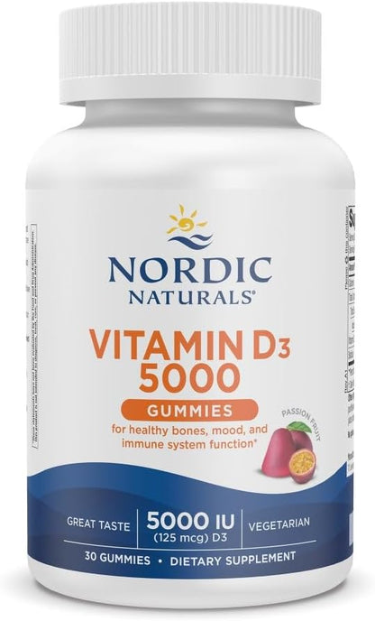 Nordic Naturals Vitamin D3 5000 IU Gummies, Passion Fruit, 30 Gummies