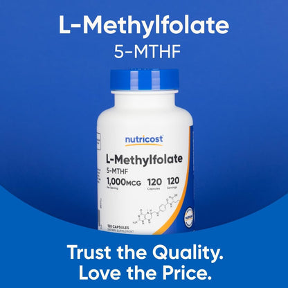 Nutricost Methylfolate 1000 mcg, 120 Vegetarian Capsules – Gluten-Free, Non-GMO (Active Folate)