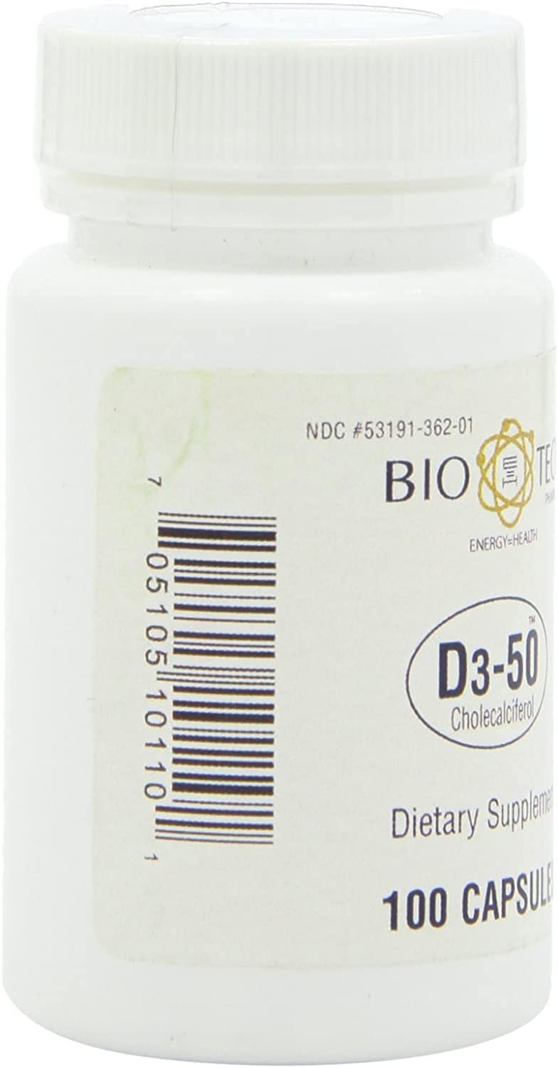 Bio-Tech Pharmacal D3-50 50,000 IU - Vitamin D3 Supplement, 100 Capsules - görsel 3