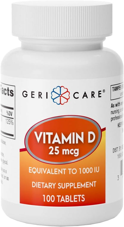 GeriCare Vitamin D 25mcg Tablets, Contributes to Normal Bone Health & Immune Function, Food Supplement, 100 Tablets