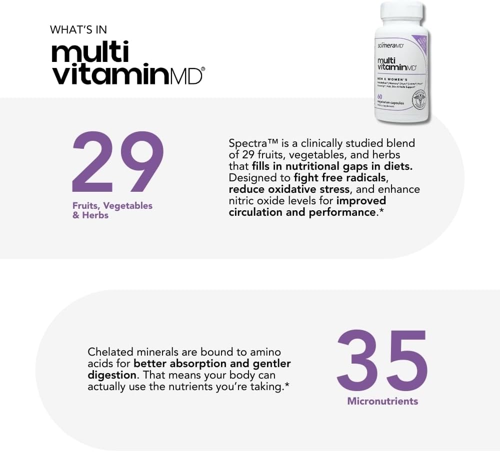 ScimeraMD® MultivitaminMD Full-Spectrum Multivitamin Food Supplement with Minerals, Antioxidants & Superfoods for Metabolism, Joint, Hair, Skin & Nail Support, 60 Capsules - görsel 4