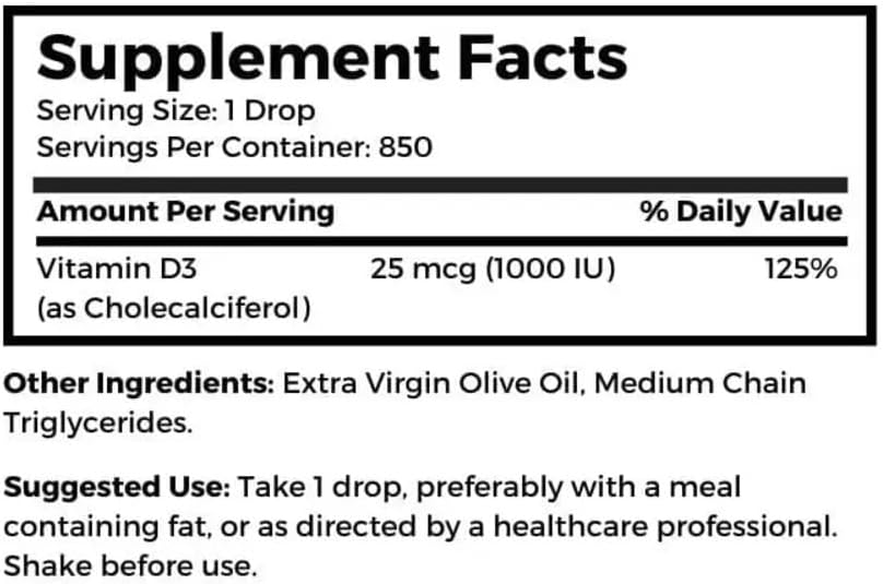Dr. Clark Liquid Vitamin D Supplement – 1000 IU, 30 ml, Contributes to Normal Immune Function & Bone Health - görsel 2