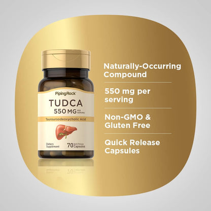 Piping Rock TUDCA Supplement – 550 mg, 70 Capsules – Tauroursodeoxycholic Acid, Non-GM, Gluten-free
