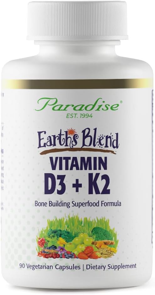 Paradise Herbs Earth's Blend Vitamin D3 + K2, Superfood Base of Probiotics and Organic Alkalising Greens, Vegetables & Berries, 90 Vegetarian Capsules - görsel 1