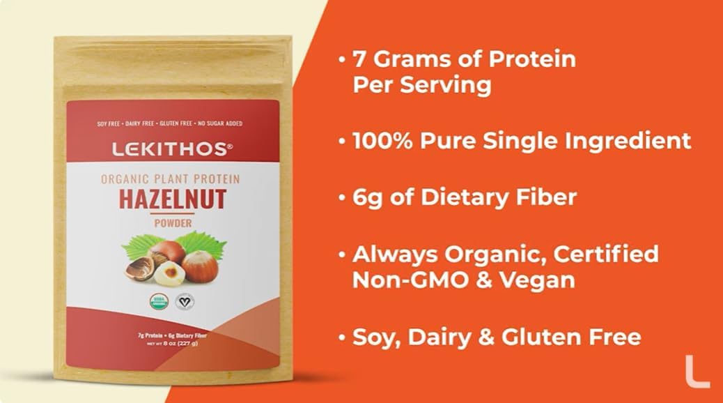 Lekithos Organic Hazelnut Protein Powder - 227g Pack, 56g Plant Protein, Organic, Vegan, Non-GMO - görsel 3