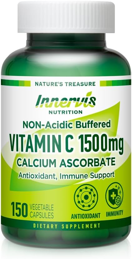 Buffered Vitamin C 1500mg – Non-Acidic Calcium Ascorbate Capsules for Immune Health – 150 Veggie Capsules by Innervis Nutrition - görsel 1