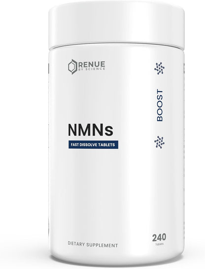 Renue By Science NMN Supplement – 240 Chewable Vegetarian Tablets, 250mg Nicotinamide Mononucleotide per Serving, Lemon Flavour