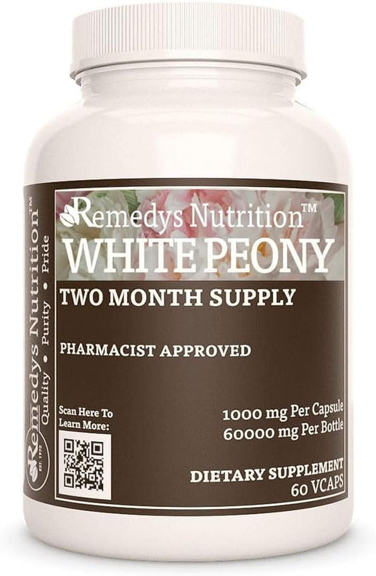 White Peony - 1,000 mg, 60 Vegan Capsules - Herbal Dietary Supplement - Two-Month Supply