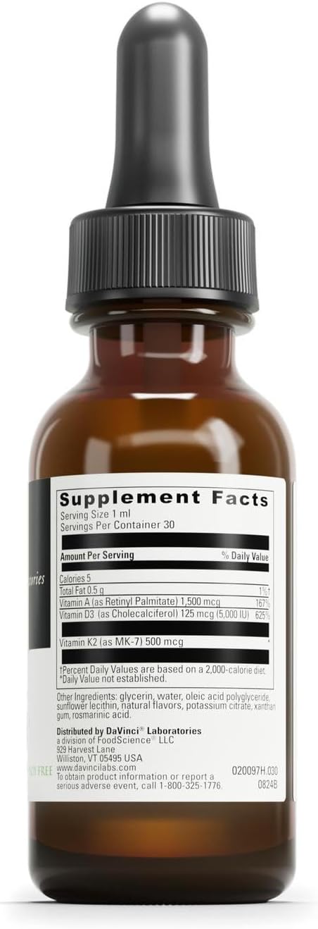 DAVINCI Labs Liposomal ADK - Liquid Food Supplement with Vitamins A, D3 and K2 - 30 ml - görsel 2