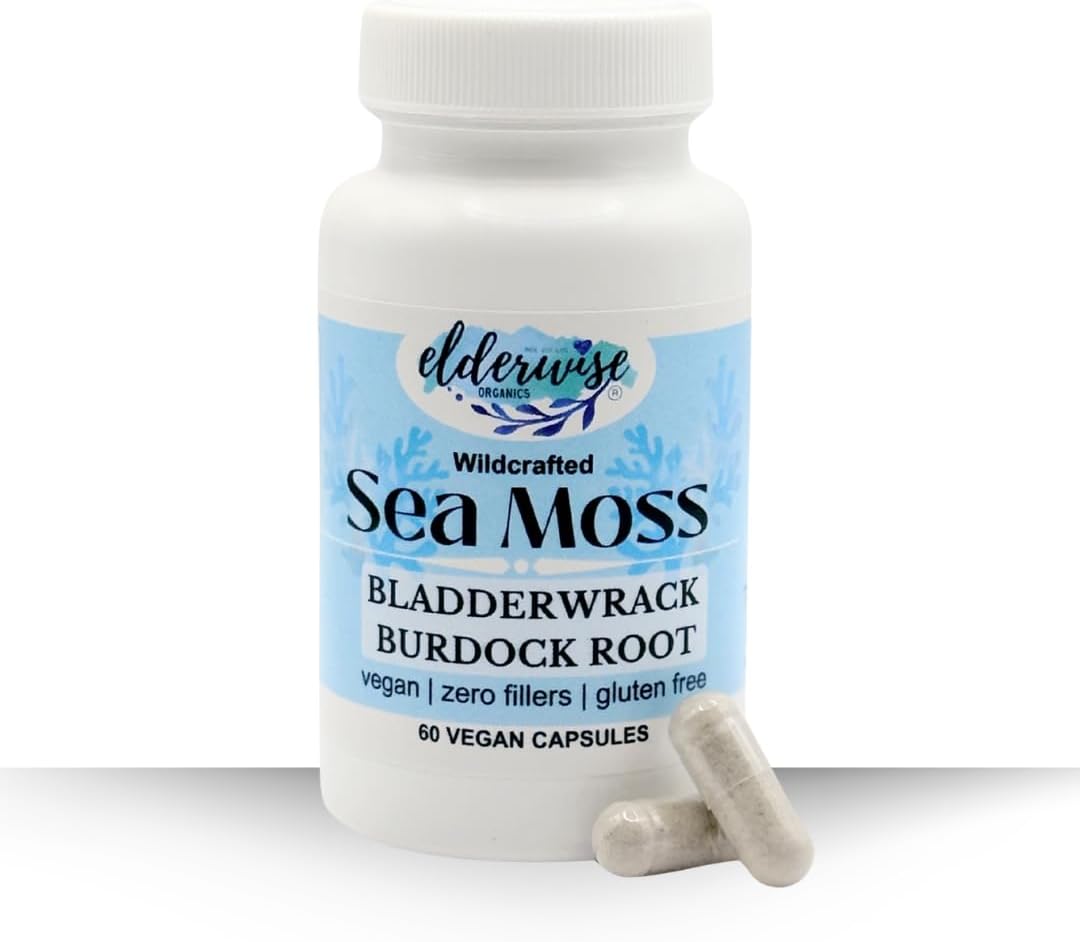 Elderwise Sea Moss Capsules with Burdock Root & Bladderwrack | Superfood Supplement | 60 Vegan Capsules | 30-Day Supply | 1400mg - görsel 7