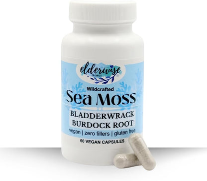 Elderwise Sea Moss Capsules with Burdock Root & Bladderwrack | Superfood Supplement | 60 Vegan Capsules | 30-Day Supply | 1400mg