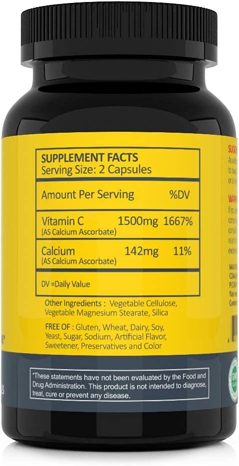 Non Acidic Vitamin C Food Supplement 1500mg with Calcium - Gentle on Stomach, Immune/Bone Support - 100 Caps by CGM Labs - görsel 5