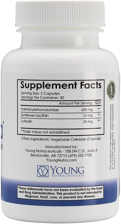 Mirica PEA (Palmitoylethanolamide) and Luteolin Food Supplement – Immune and Nervous System Support – 60 Capsules