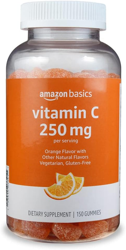 Amazon Basics Vitamin C Gummies, Sour Orange Flavour, 250 mg, 150 Count