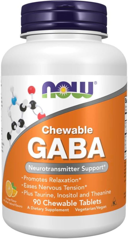 NOW GABA Orange Flavour Chewables - 90 Tablets