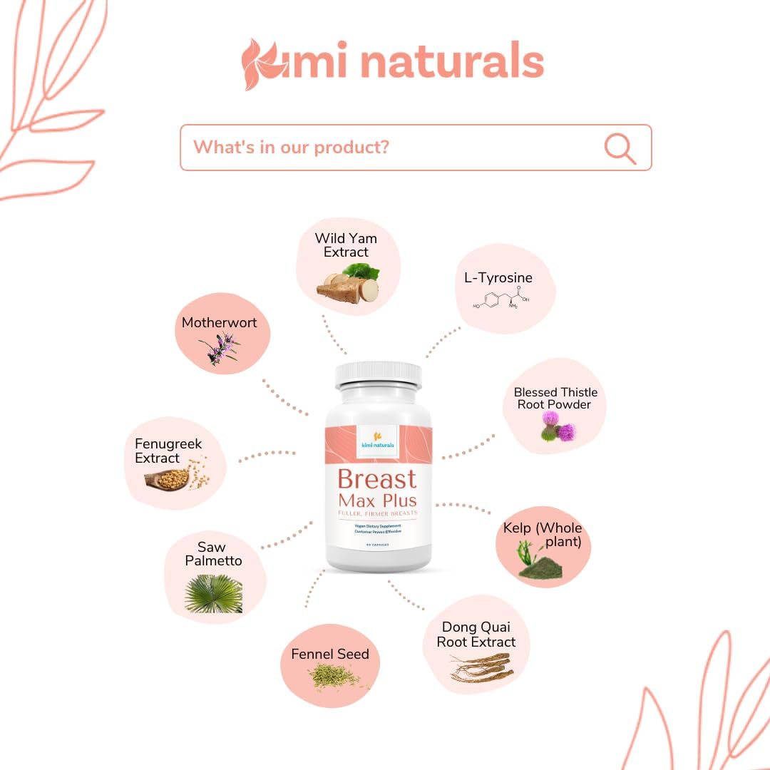 KIMI Naturals Breast Max Plus - Breast Support Supplement with Fenugreek, for Breast Firmness, 90 Capsules - görsel 4