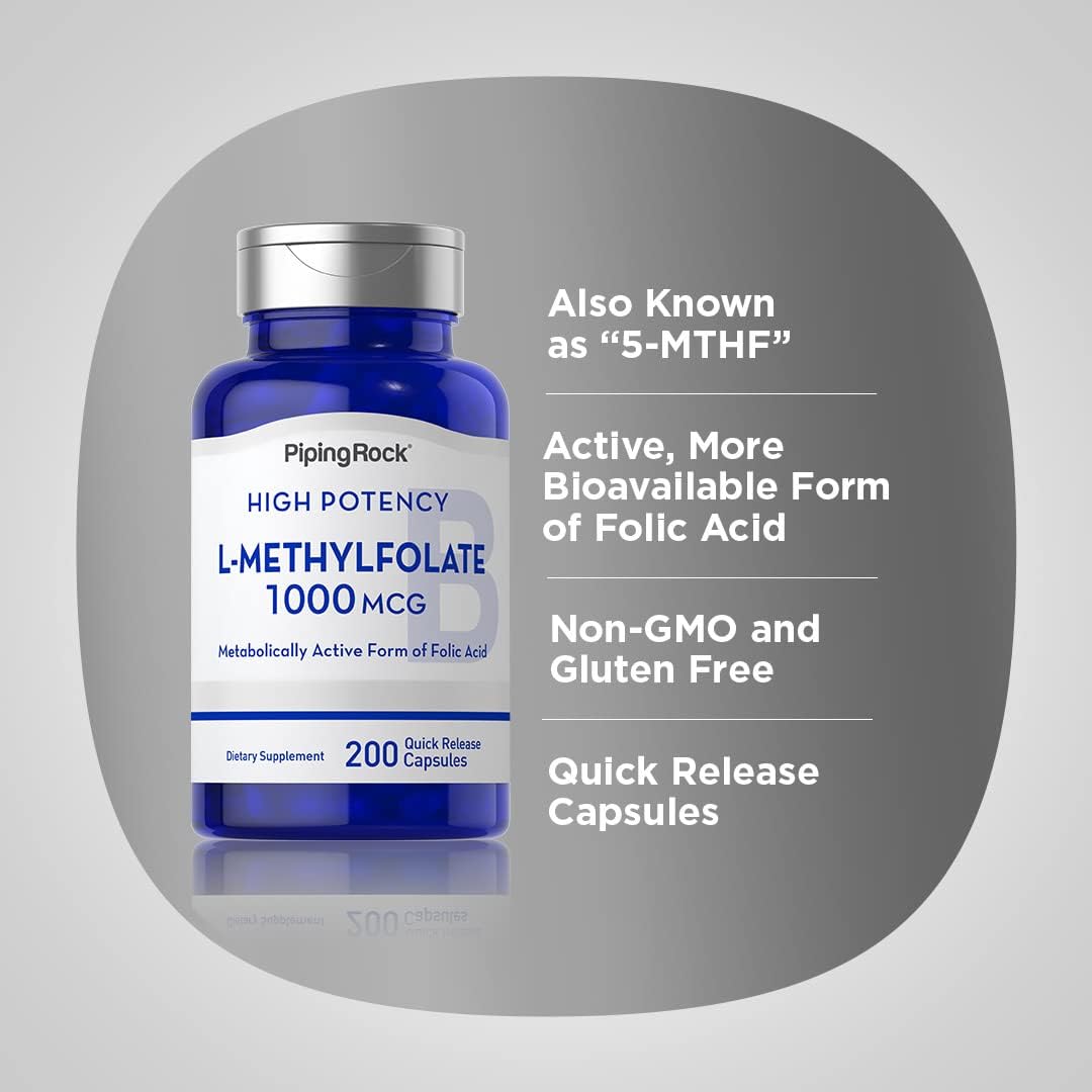 Piping Rock L-Methylfolate Supplement - 1000 mcg - 200 Capsules - görsel 3