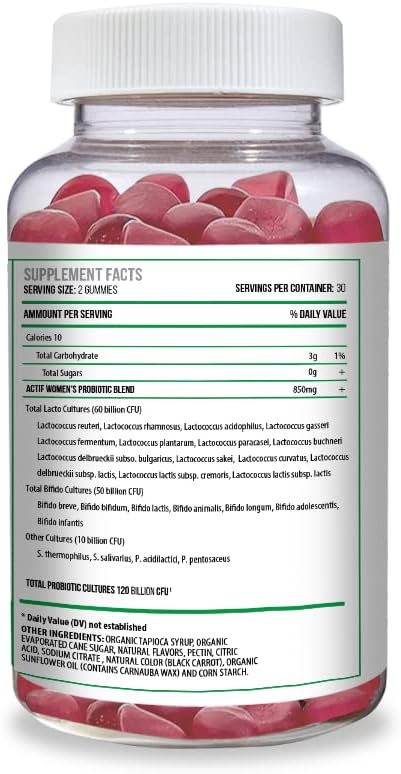 ACTIF Women's Probiotic Gummies Maximum Strength – 120 Billion CFU, 25 Strains, Vegan, Non-GM, 60 Gummies