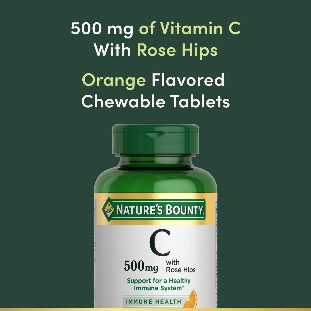 Nature's Bounty Vitamin C, Support for a Healthy Immune System, 500 mg Vitamin C with Rosehips, 90 Chewable Tablets - görsel 3