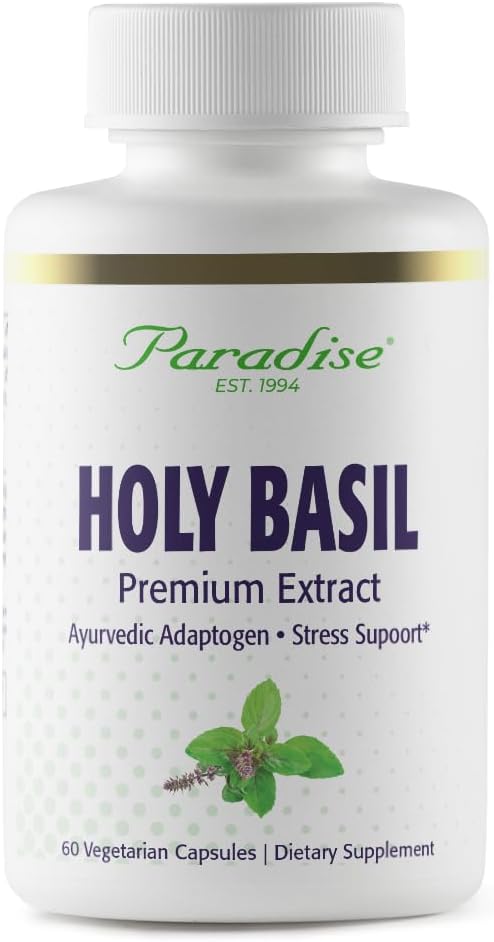 Paradise Herbs Organic Holy Basil Supplement, Active Whole Spectrum Extract - 60 Vegetarian Capsules - görsel 1