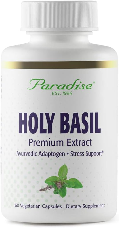 Paradise Herbs Organic Holy Basil Supplement, Active Whole Spectrum Extract - 60 Vegetarian Capsules