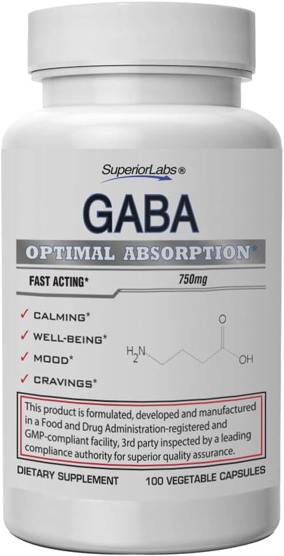 Superior Labs GABA Supplement 750mg – Maximum Strength Mood & Sleep Support