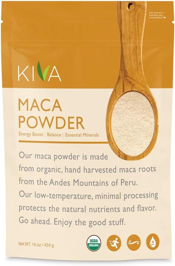 Kiva Organic Maca Powder, Pure Authentic Peruvian Maca Root Powder to Supercharge Your Health, Support for Energy, Superfood, 454 g - görsel 1